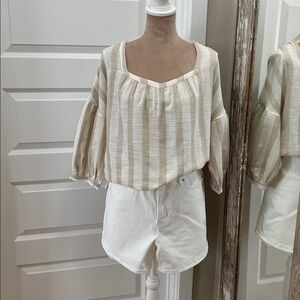 Harshman Linen Striped Beige Top
